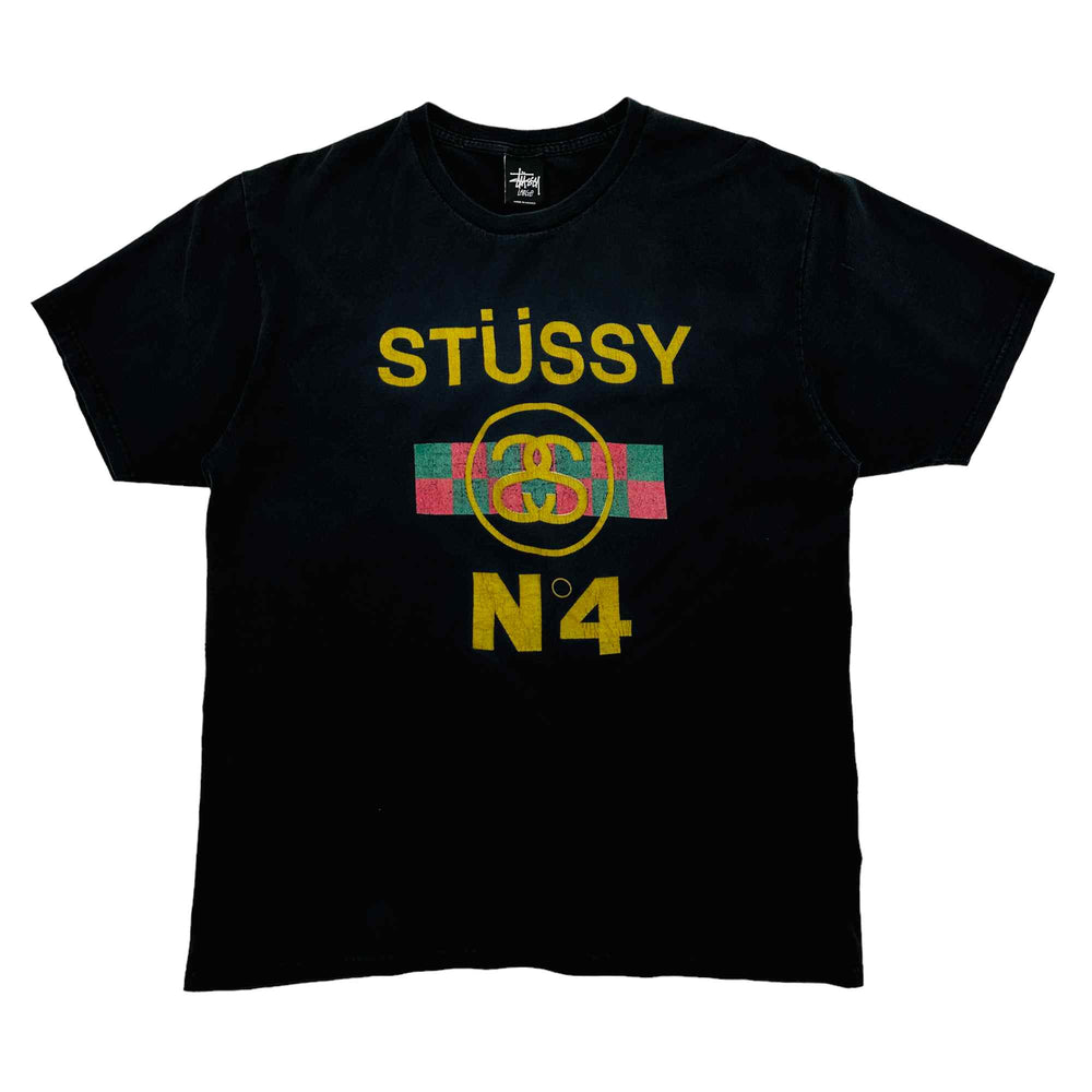 Vintage Stussy No4 Black T-Shirt - Large