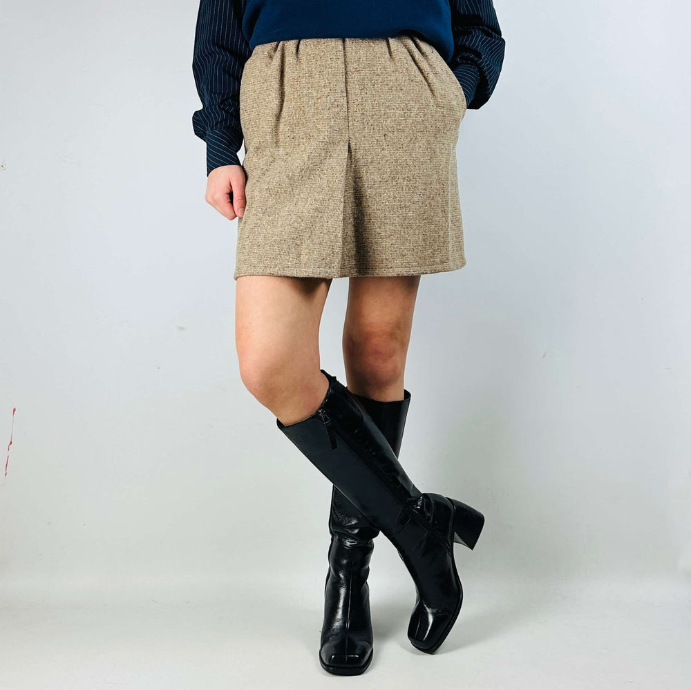 Ladies Woven Wool Pleated Mini Skirt - W26