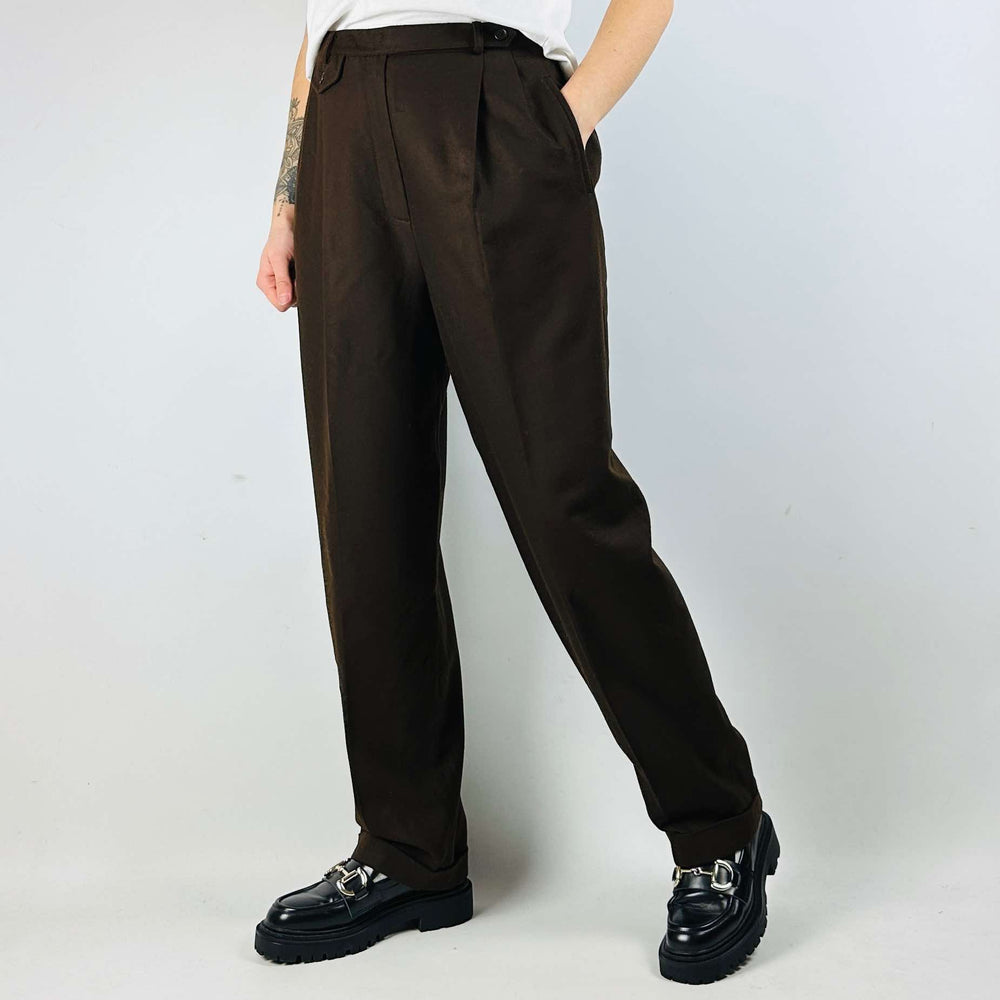 Ladies Ralph Lauren Brown Wool Relaxed Fit Trouser - W32 L29