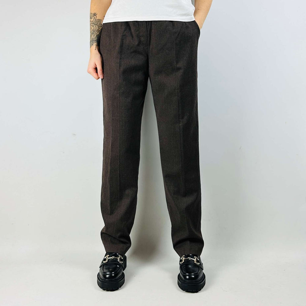 Ladies Brown Wool Blend Woven Relaxed Trouser - W28 L31